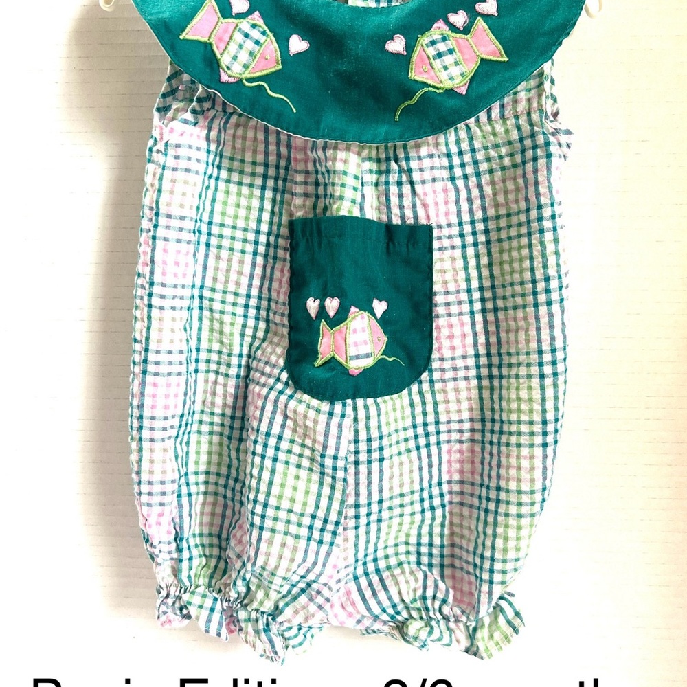 Basic Editions Green and Pink Plaid Kids Romper